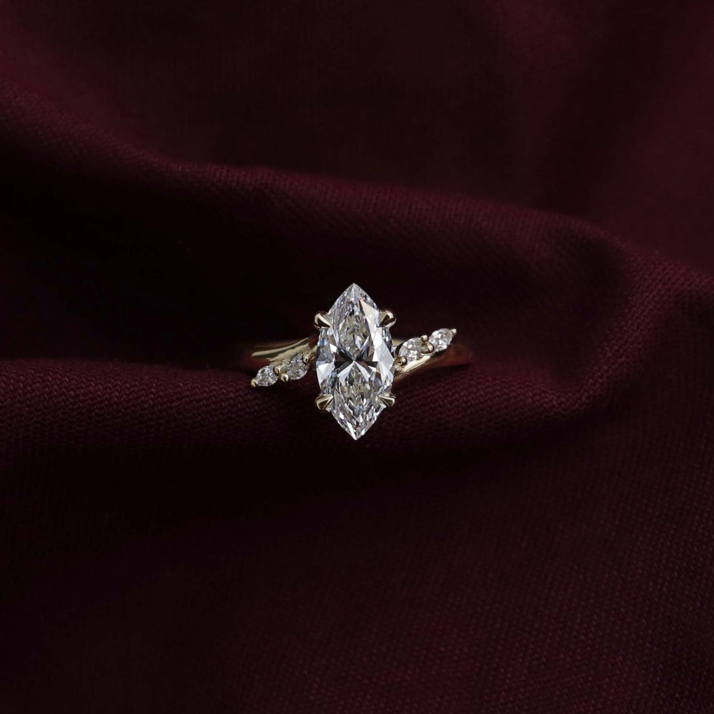 Marquise Cut Cluster Styled Lab Grown Diamond Engagement Ring