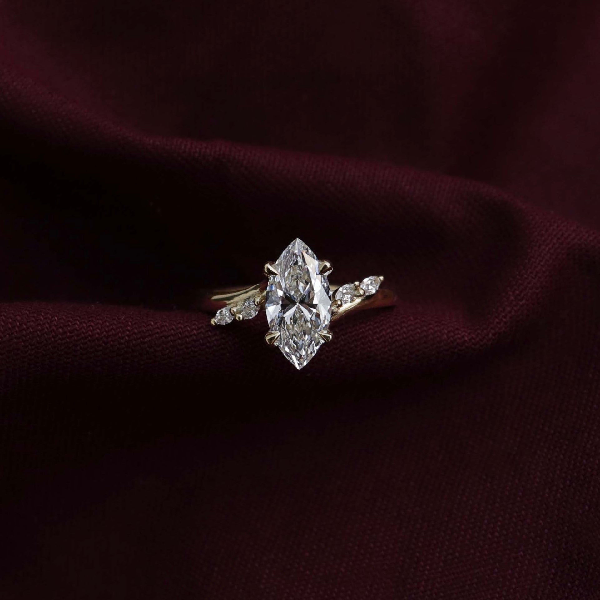 Marquise Cut Cluster Styled Lab Grown Diamond Engagement Ring