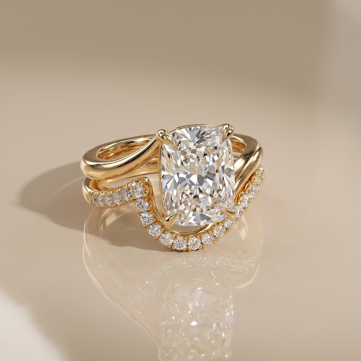 3.0 CT Elongated Cushion Minimal Pave Band Lab Grown Diamond Bridal Ring Set