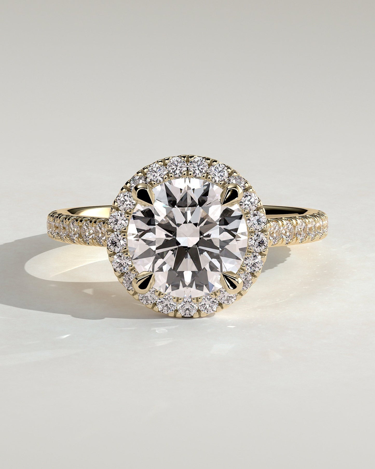 Round Halo, Pave & Split Shank Engagement Ring – 1.93 CT Lab Grown Diamond