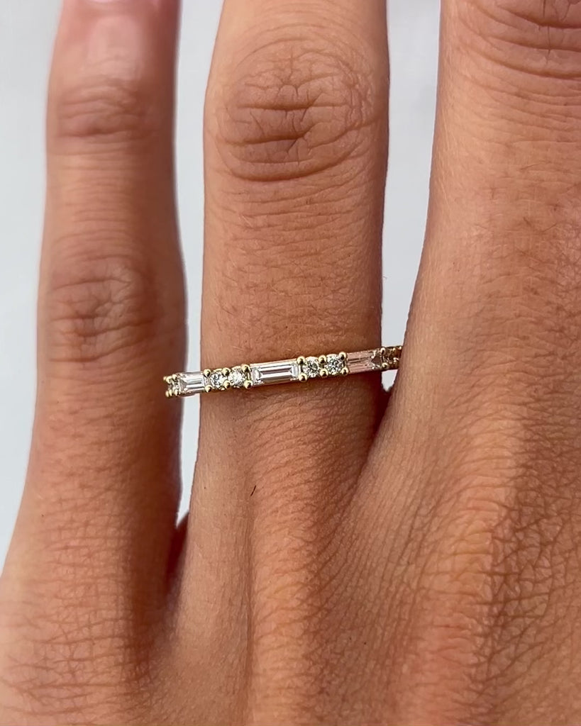 0.30 TCW Round & Baguette Stones Half Eternity Lab Grown Diamond Wedding Band