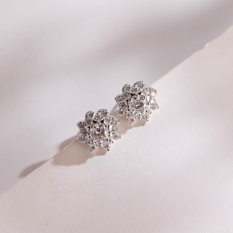 0.50 TCW Round Cut Moissanite Halo Earrings in Gold 7