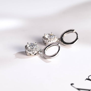 1.0 TCW Round Cut Moissanite Halo Drop Earrings in Gold 10