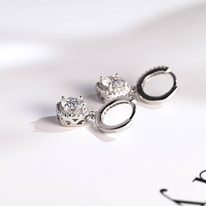 1.0 TCW Round Cut Moissanite Halo Drop Earrings in Gold 10