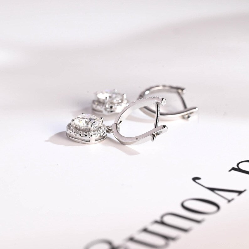 1.30 TCW Round Cut Moissanite Drop Earrings in Gold 9