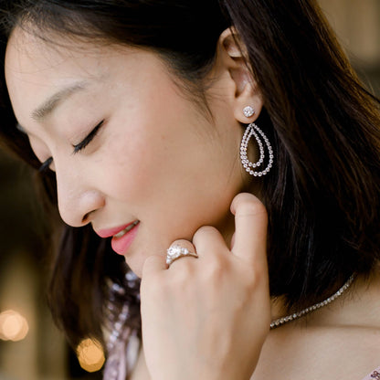 1.10 TCW Round Cut Moissanite Open Double Pear Jacket Earrings in Gold 1