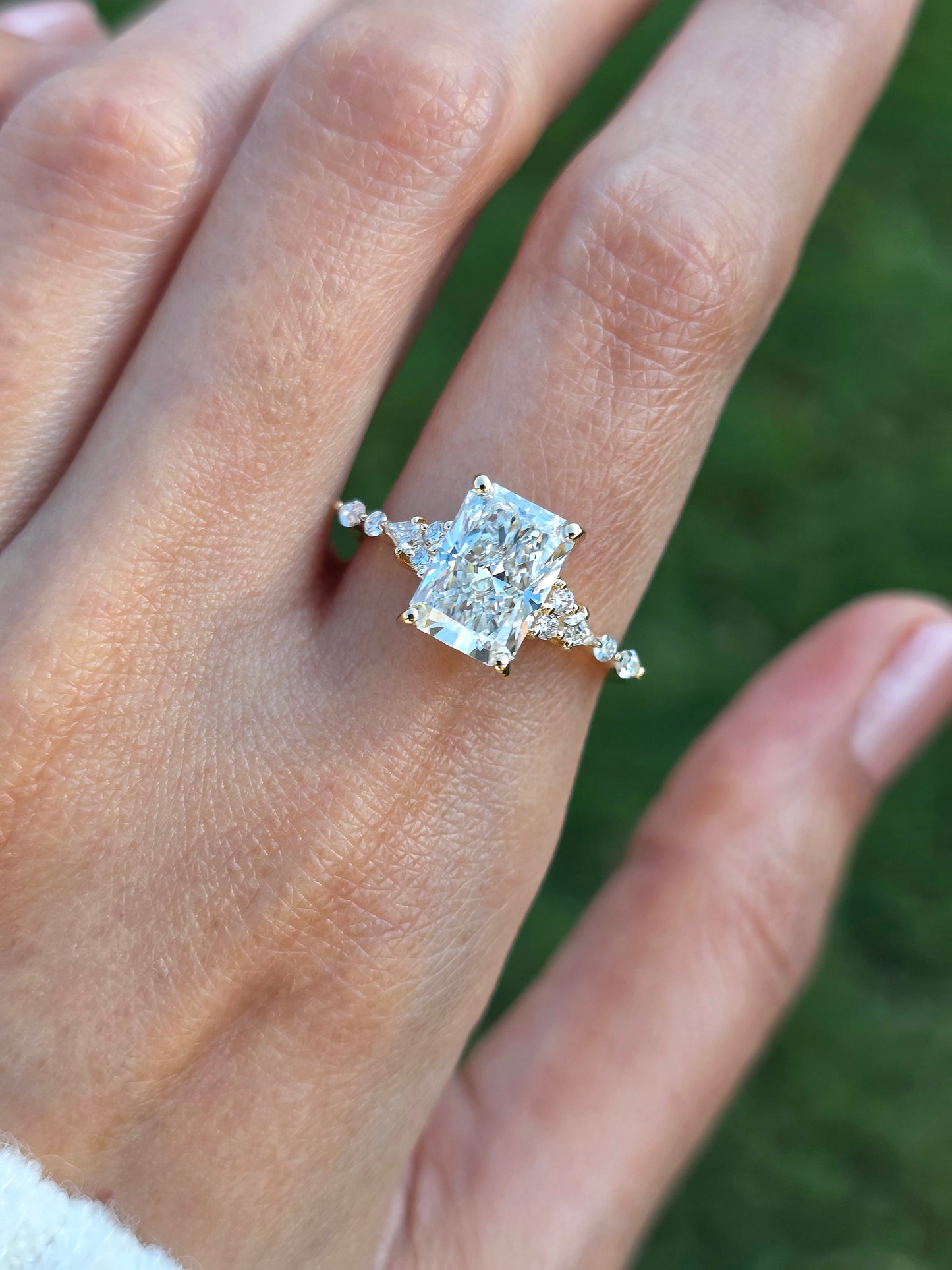 2 CT Radiant Cut Cluster Pave Lab Grown Diamond Engagement Ring