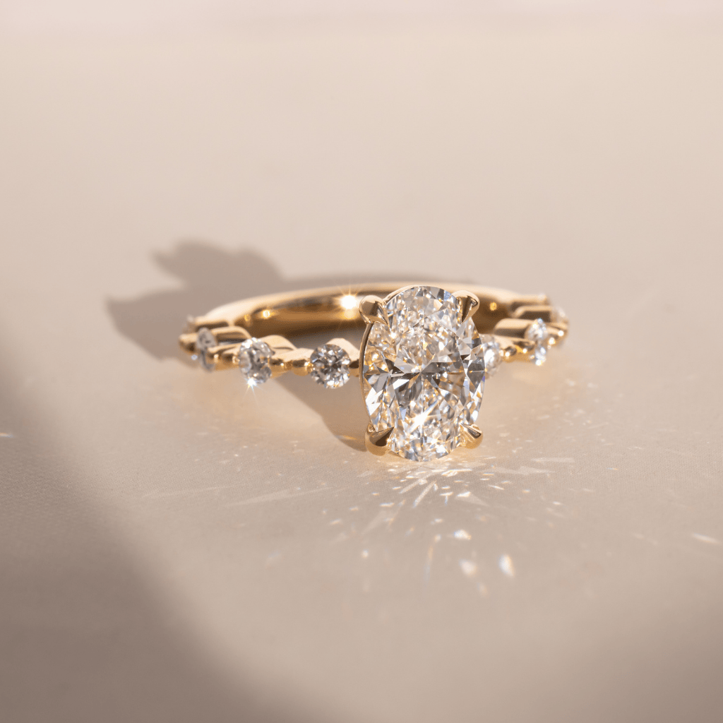 Marquise Shaped Three Stone Lab Grown Diamond Engagement Ring