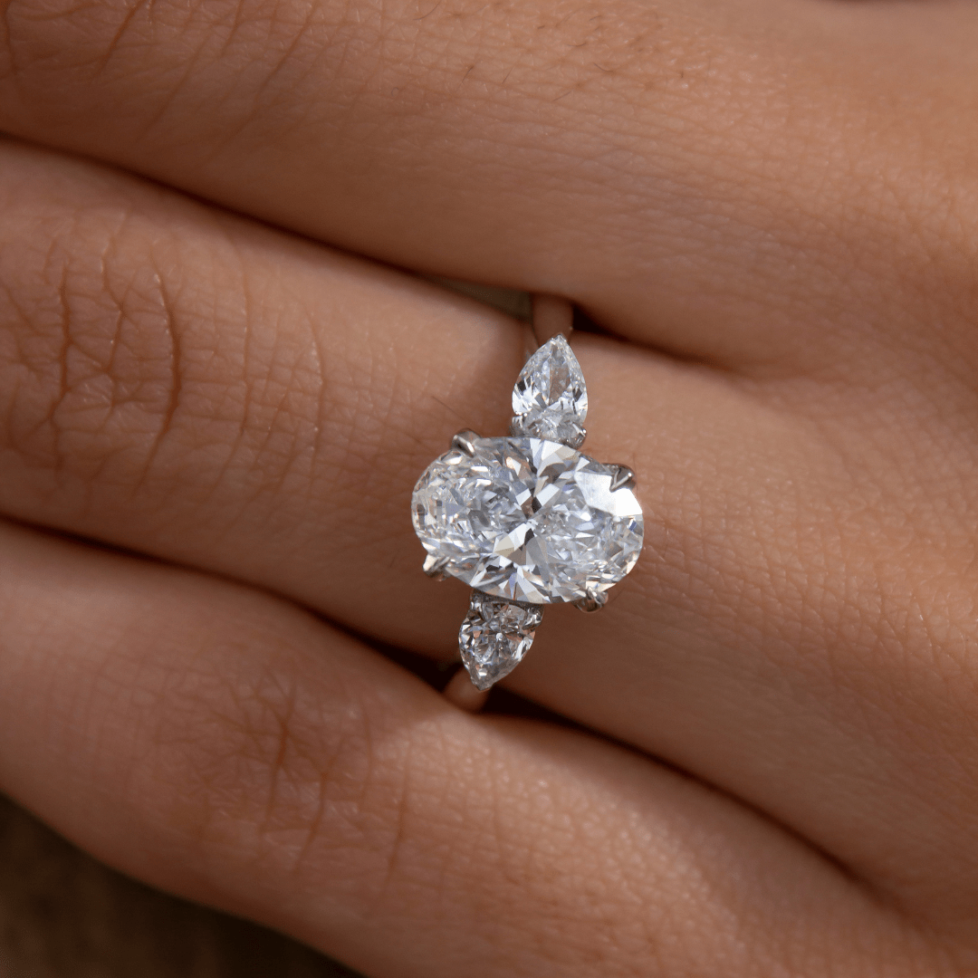 Marquise Shaped Three Stone Lab Grown Diamond Engagement Ring