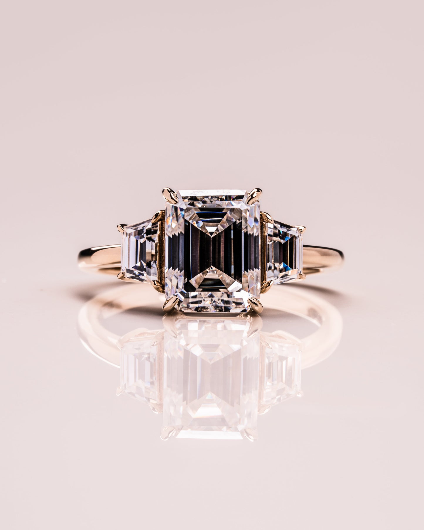 0.66 CT Emerald Cut Three Stones Lab Grown Diamond Engagement Ring