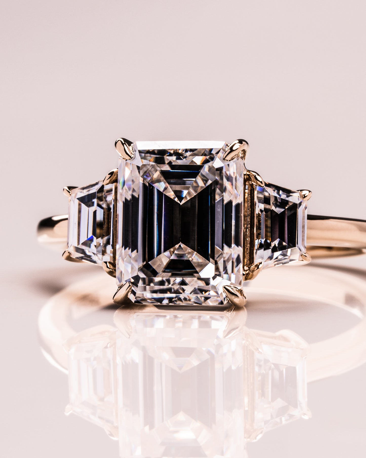 0.66 CT Emerald Cut Three Stones Lab Grown Diamond Engagement Ring
