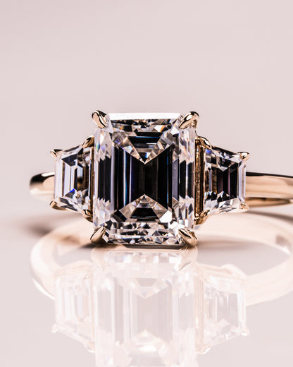 0.66 CT Emerald Cut Three Stones Lab Grown Diamond Engagement Ring
