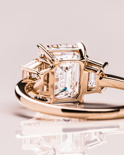 0.66 CT Emerald Cut Three Stones Lab Grown Diamond Engagement Ring