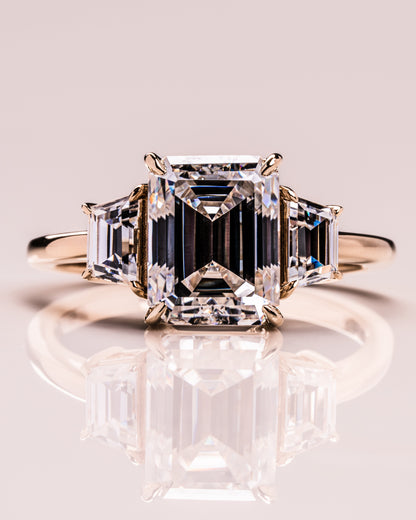 0.66 CT Emerald Cut Three Stones Lab Grown Diamond Engagement Ring