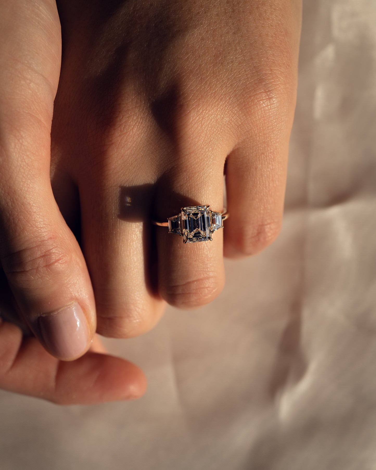 0.66 CT Emerald Cut Three Stones Lab Grown Diamond Engagement Ring