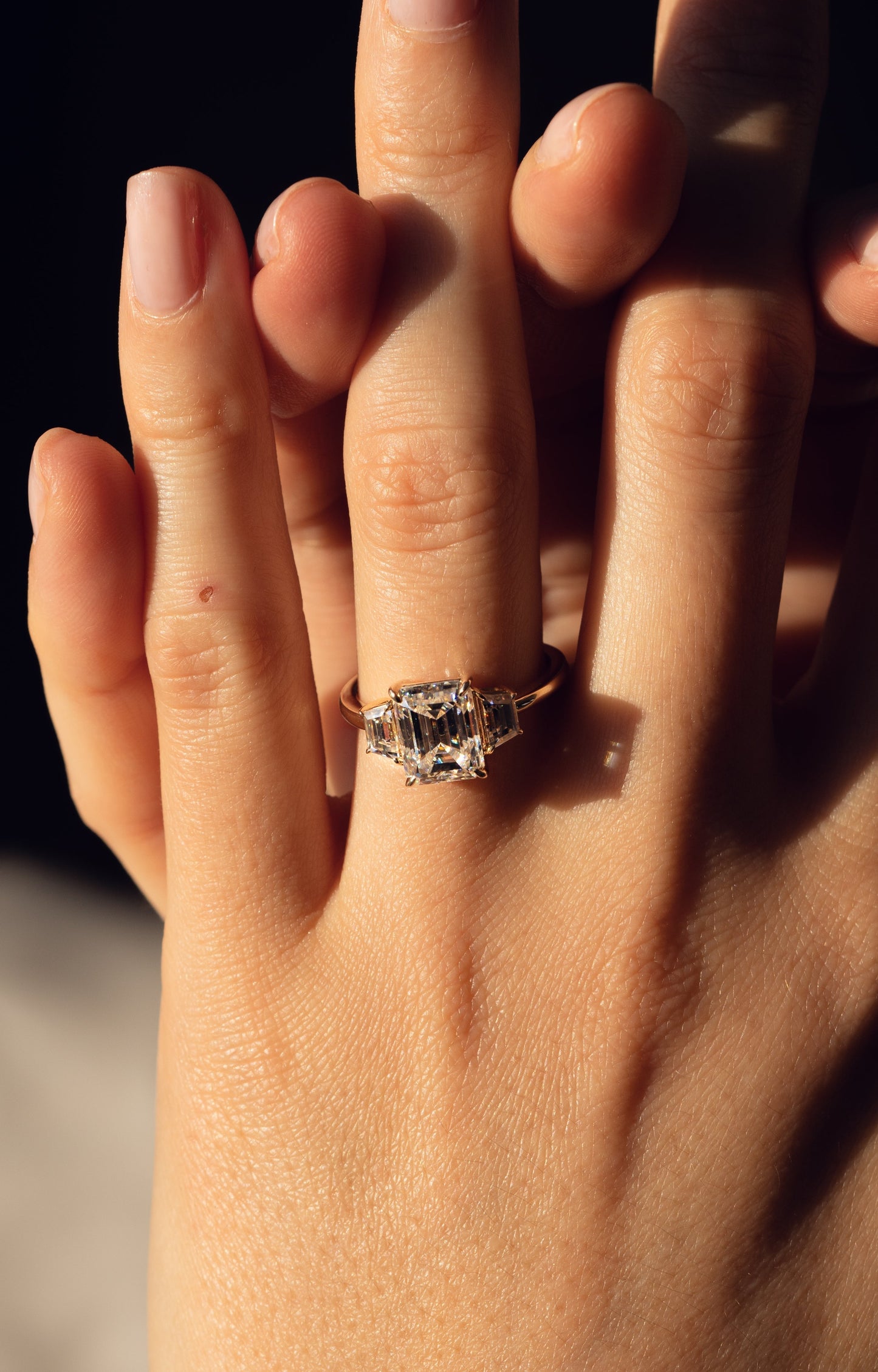 0.66 CT Emerald Cut Three Stones Lab Grown Diamond Engagement Ring