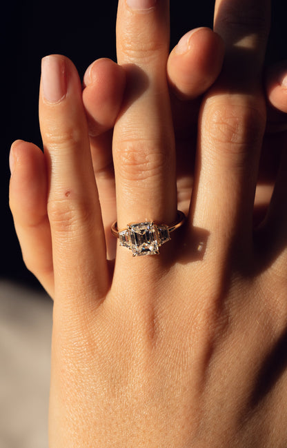 0.66 CT Emerald Cut Three Stones Lab Grown Diamond Engagement Ring