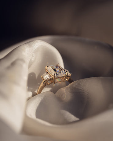 0.66 CT Emerald Cut Three Stones Lab Grown Diamond Engagement Ring