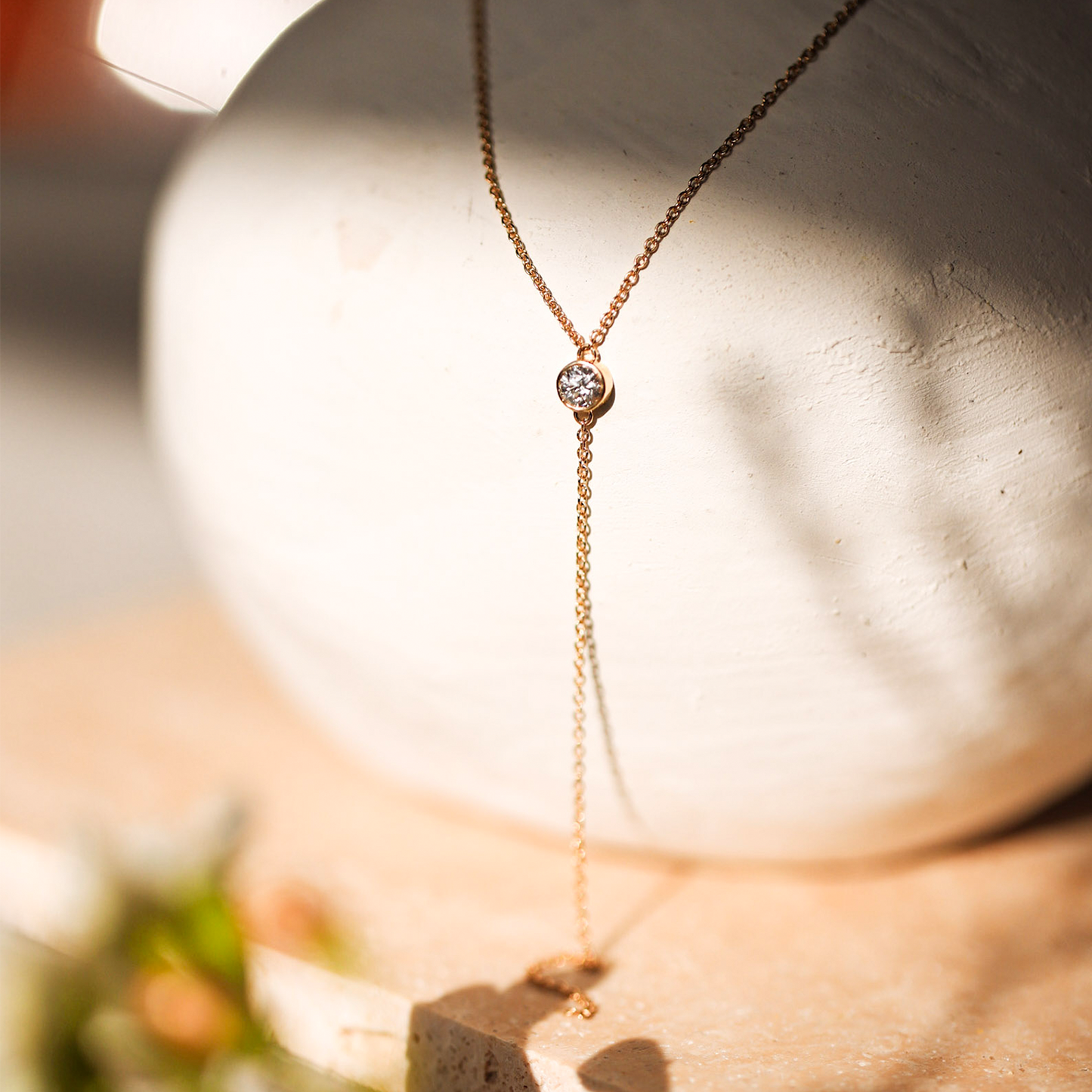 0.04 CT Round Moissanite Diamond Bezel Lariat Necklace in Solid Gold 2