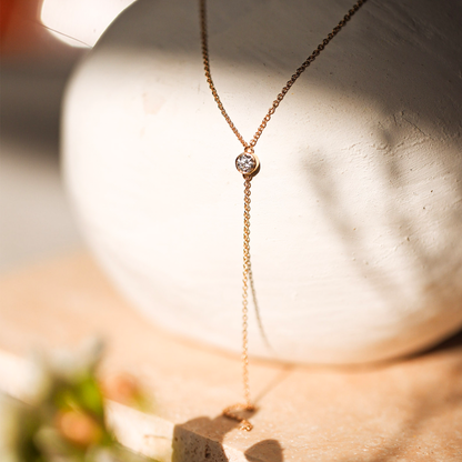 0.04 CT Round Moissanite Diamond Bezel Lariat Necklace in Solid Gold 2