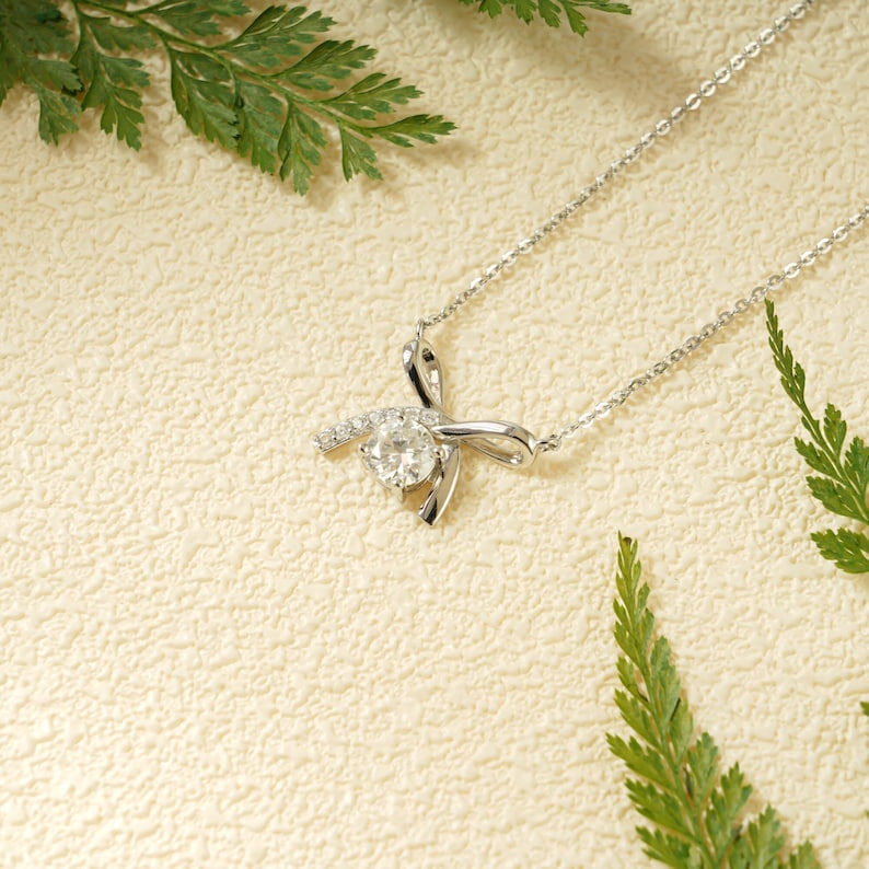 1.0 TCW Round Moissanite Diamond Unique Pendant Necklace in Solid Gold 1