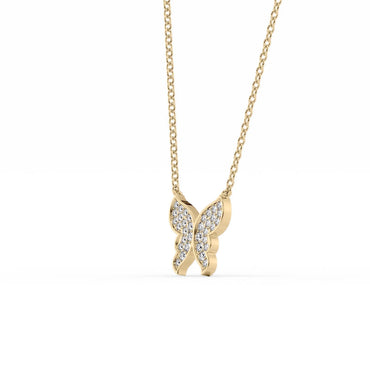 0.35 CT Round Butterfly Pendant Lab Grown Diamond Necklace in Solid Gold