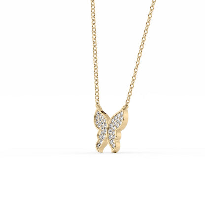 0.35 CT Round Butterfly Pendant Lab Grown Diamond Necklace in Solid Gold