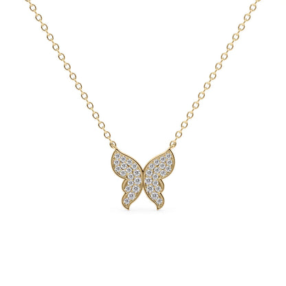 0.35 CT Round Butterfly Pendant Lab Grown Diamond Necklace in Solid Gold