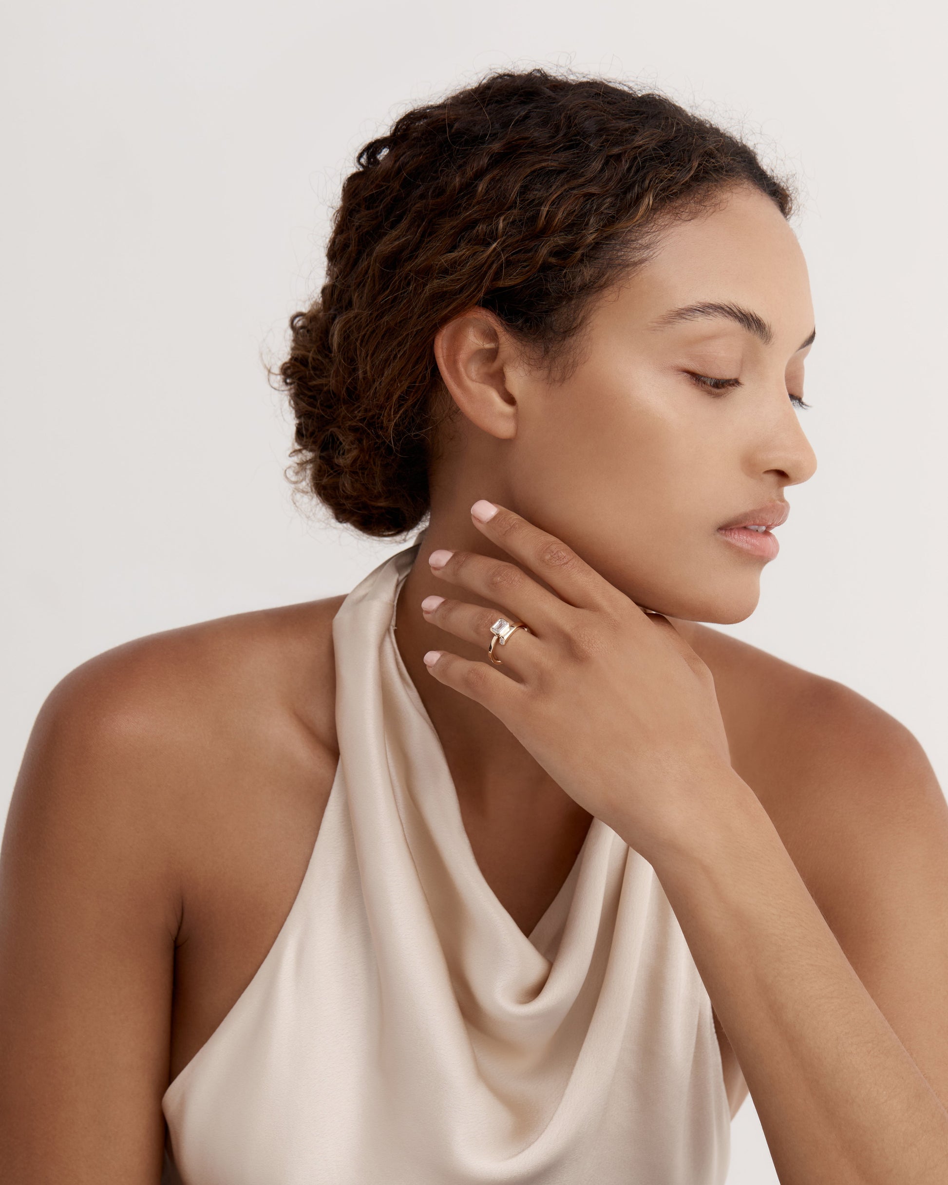 Marquise Shaped Three Stone Lab Grown Diamond Engagement Ring