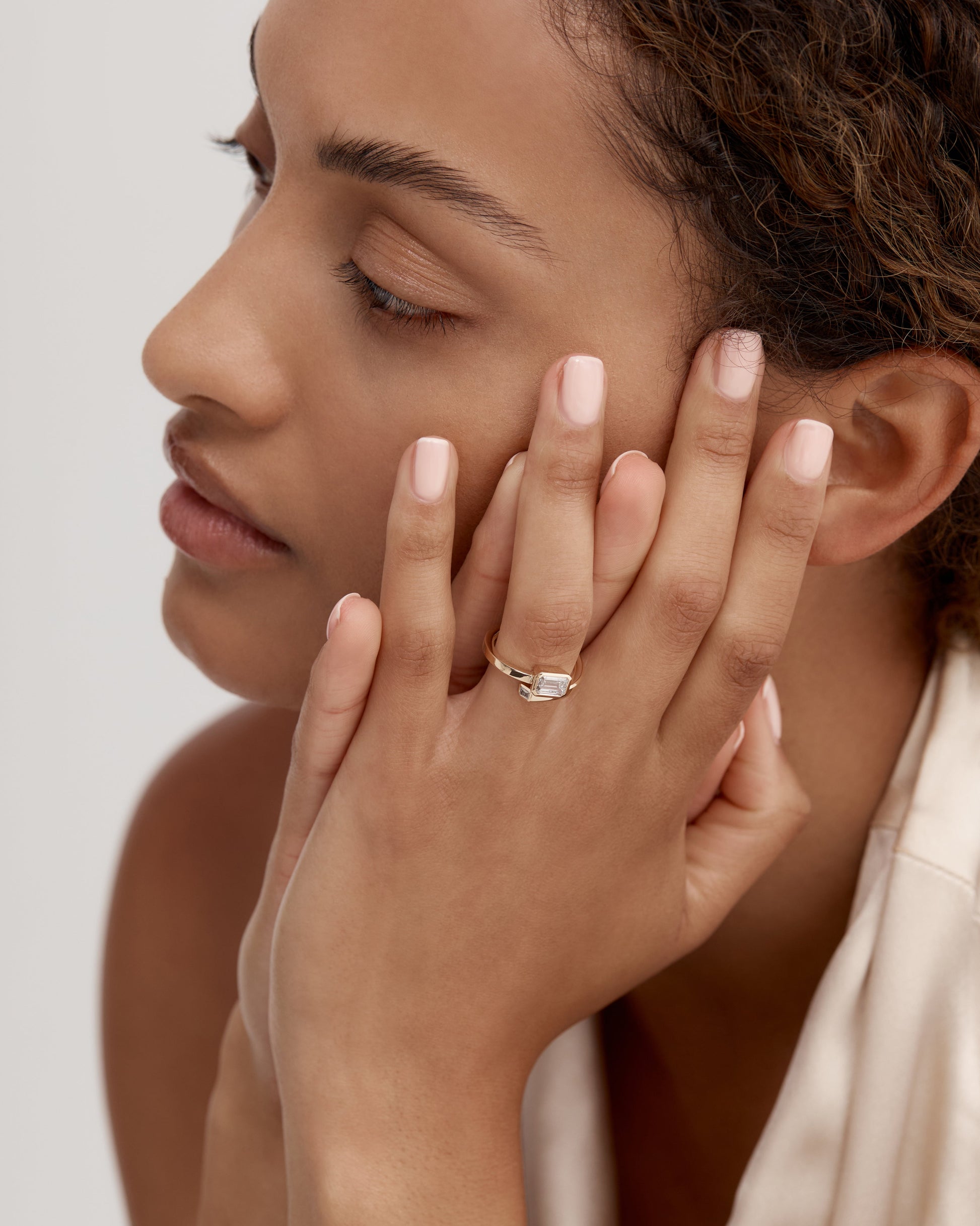 Marquise Shaped Three Stone Lab Grown Diamond Engagement Ring