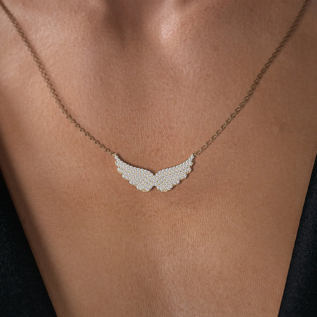 0.65 CT Round Wings Pendant Lab Grown Diamond Necklace in Solid Gold