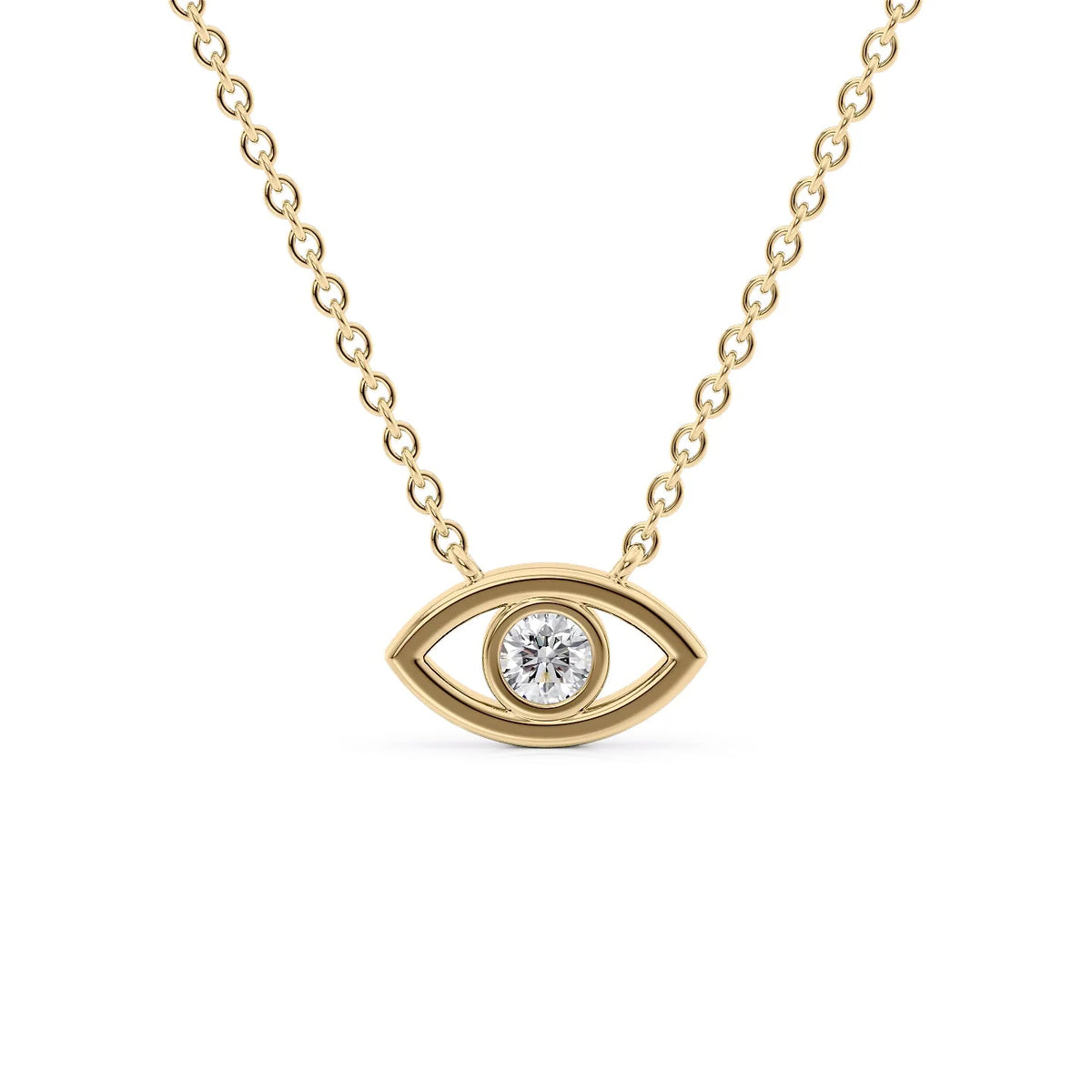 0.07 CT Round Evil Eye Pendant Lab Grown Diamond Necklace in Solid Gold
