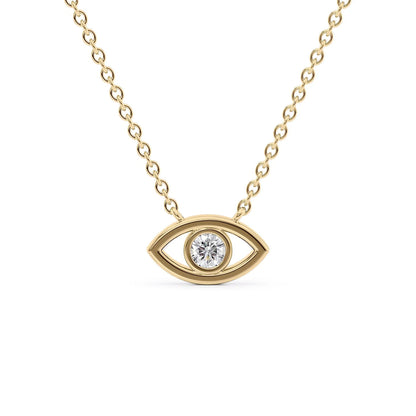 0.07 CT Round Evil Eye Pendant Lab Grown Diamond Necklace in Solid Gold