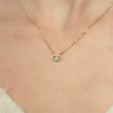 0.07 CT Round Evil Eye Pendant Lab Grown Diamond Necklace in Solid Gold