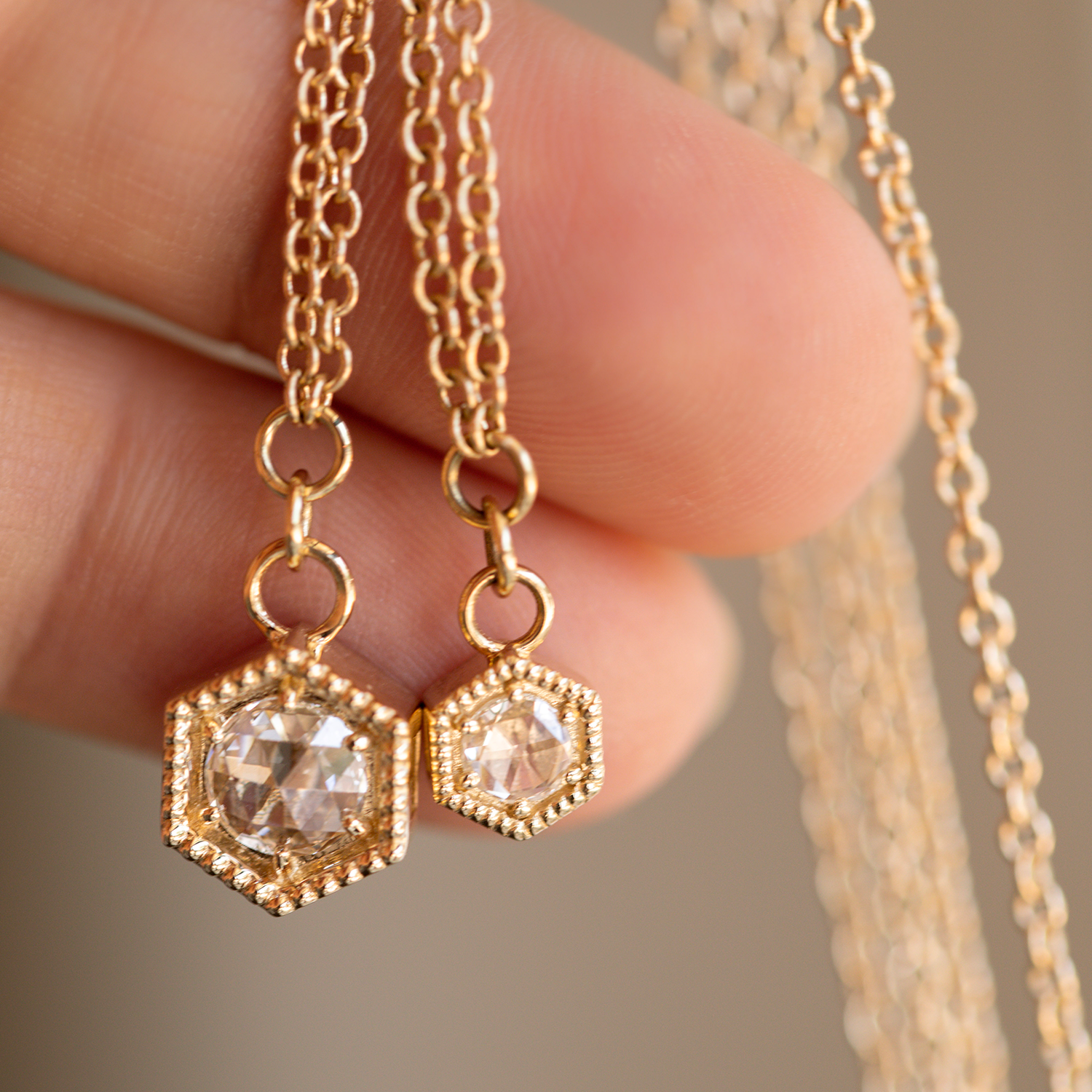 0.20 CT  Round Moissanite Diamond Hexagon Pendant Necklace in Solid Gold 1