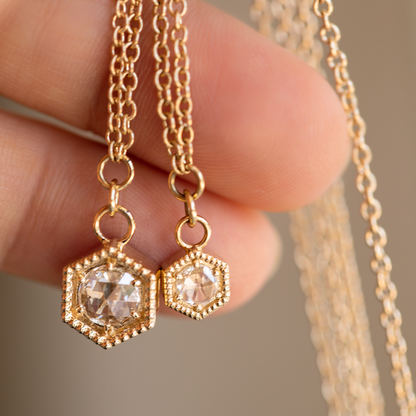 0.20 CT  Round Moissanite Diamond Hexagon Pendant Necklace in Solid Gold 1