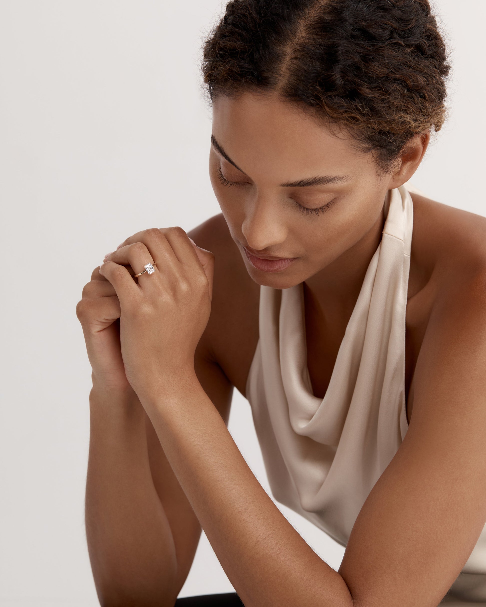 Marquise Shaped Three Stone Lab Grown Diamond Engagement Ring