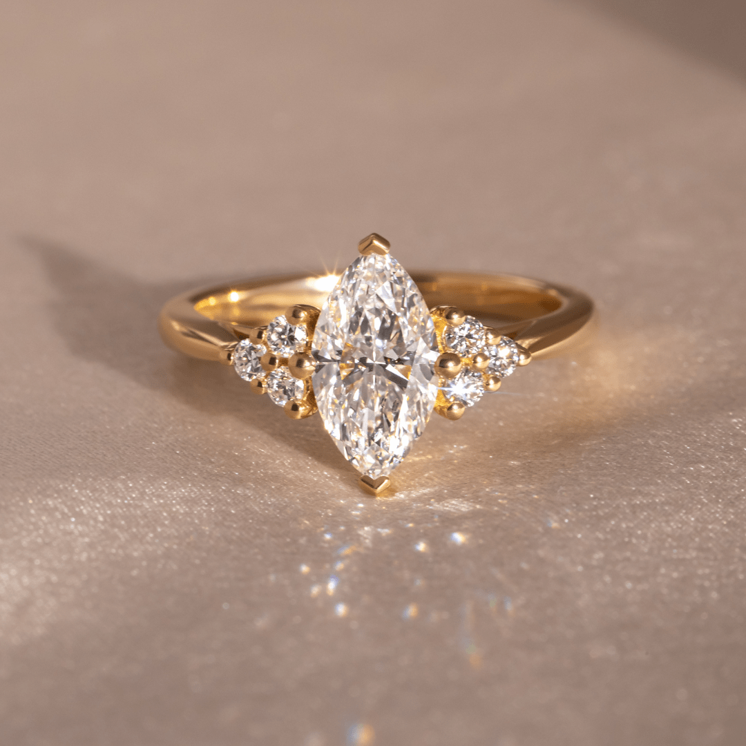 Marquise Shaped Three Stone Lab Grown Diamond Engagement Ring