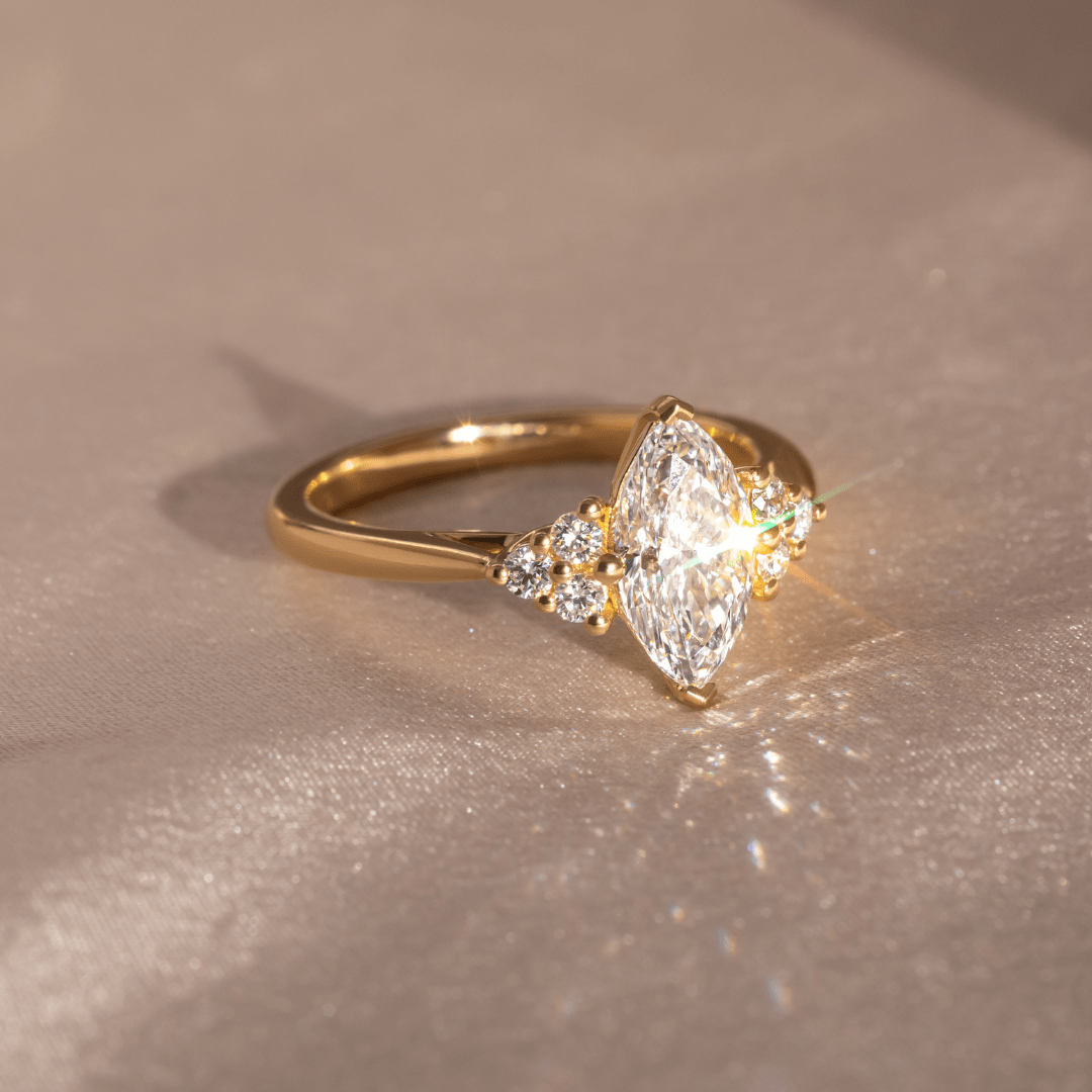 Marquise Shaped Three Stone Lab Grown Diamond Engagement Ring