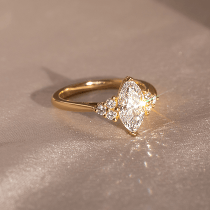 Marquise Shaped Three Stone Lab Grown Diamond Engagement Ring