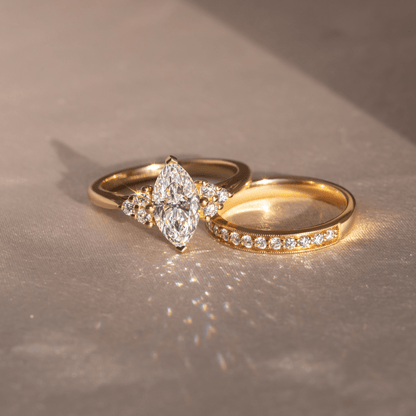 Marquise Shaped Three Stone Lab Grown Diamond Engagement Ring