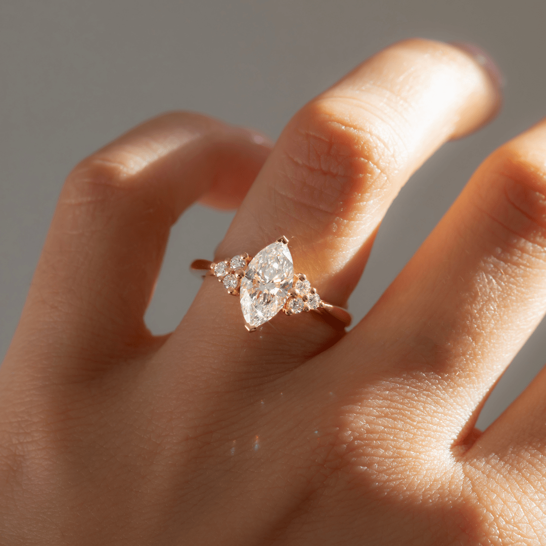 Marquise Shaped Three Stone Lab Grown Diamond Engagement Ring