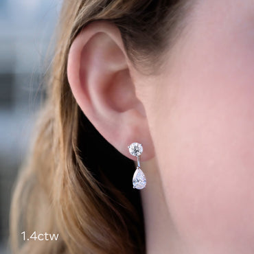 1.20 TCW Pear & Round Cut Moissanite Jackets Earrings in Gold 5