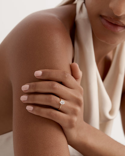 Marquise Shaped Three Stone Lab Grown Diamond Engagement Ring