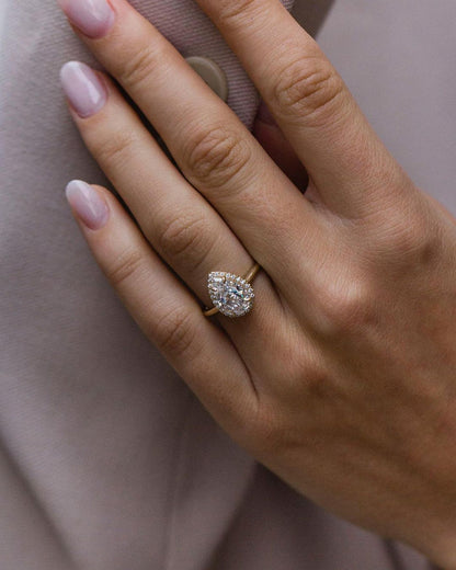 2.35 CT Pear Halo Moissanite Engagement Ring (US Size 5.5 Ready To Ship)