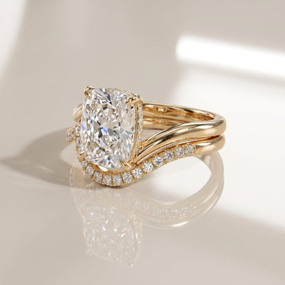 3.0 CT Elongated Cushion Minimal Pave Band Lab Grown Diamond Bridal Ring Set