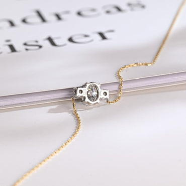1.0 TCW Oval Moissanite Diamond Three Stone Pendant Necklace in Solid Gold 10