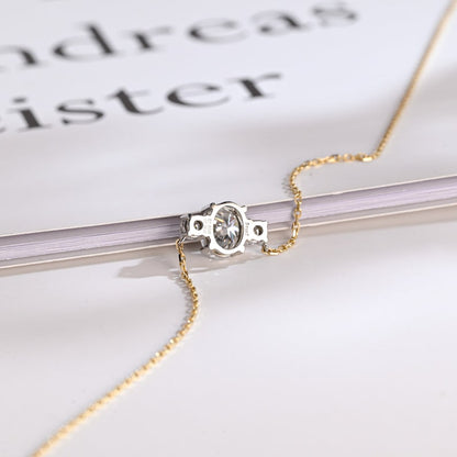 1.0 TCW Oval Moissanite Diamond Three Stone Pendant Necklace in Solid Gold 10