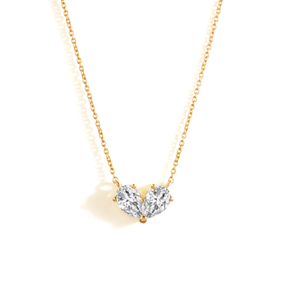 1.0 CT Pear Moissanite Diamond Two Stone Pendant Necklace in Solid Gold 1