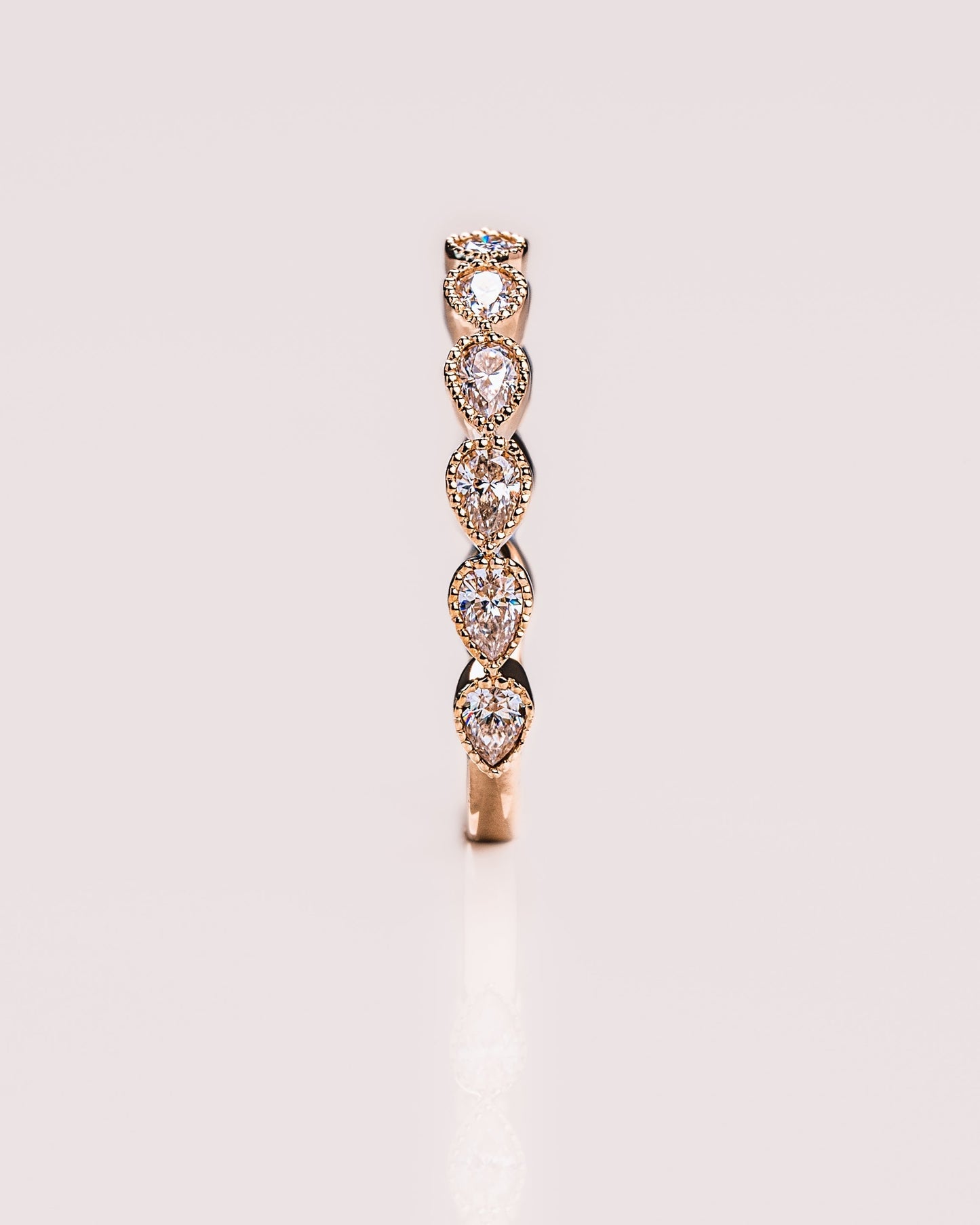 0.8 CT Pear Stones Milgrain Lab Grown Diamond Wedding Band